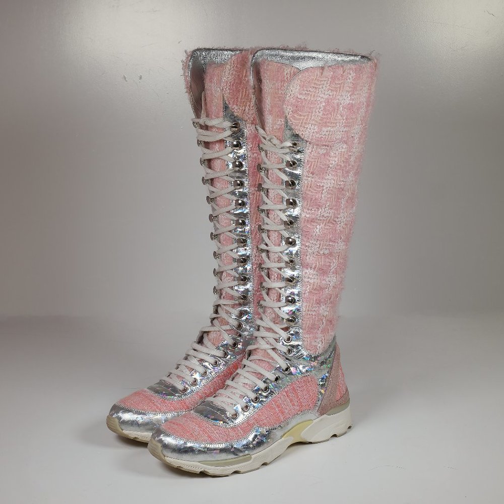 Amazing Chanel Knee High Tweed Sneakers